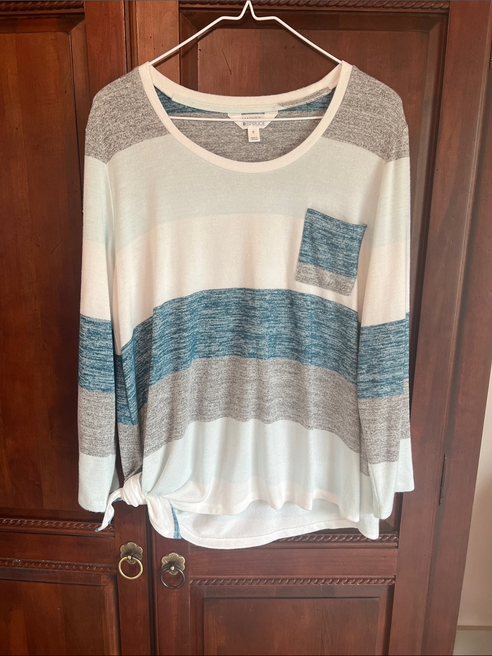 Market & Spruce Striped Long-Sleeve Top in Blue, Gray & White